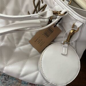 Steve Madden White Quilted Shoulder Bag with Gold Accents